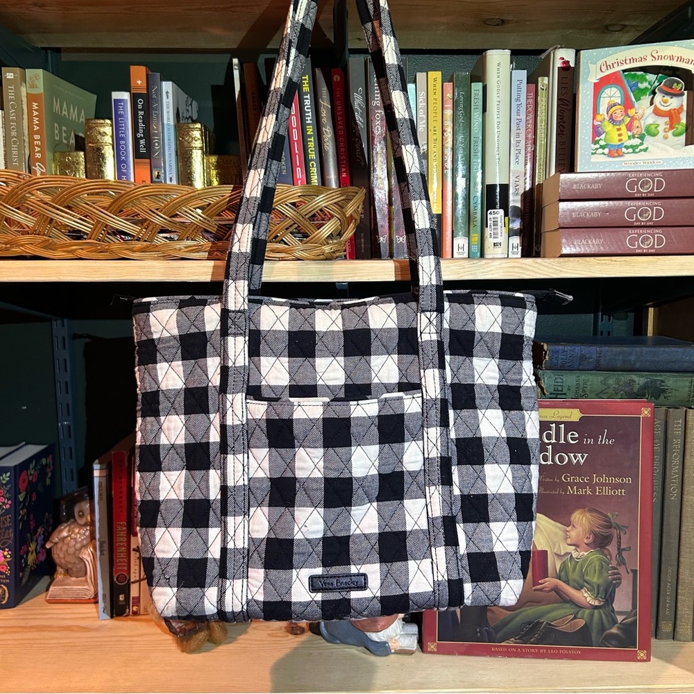 Vera Bradley Small Vera Tote- Black and White Buffalo Check
